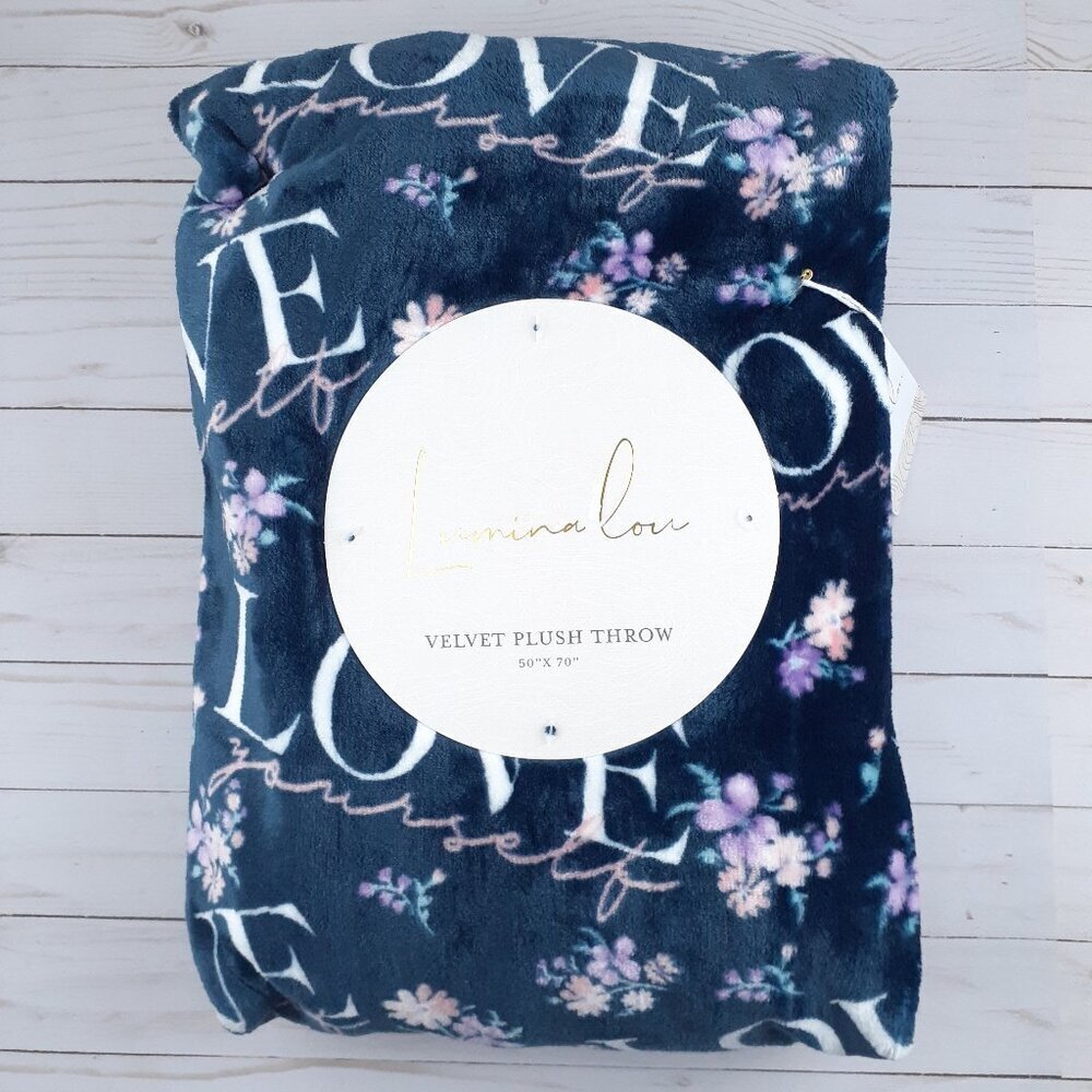 Lumina Lou Velvet Plush Throw Blanket 50x70 Love Yourself Floral Flowers